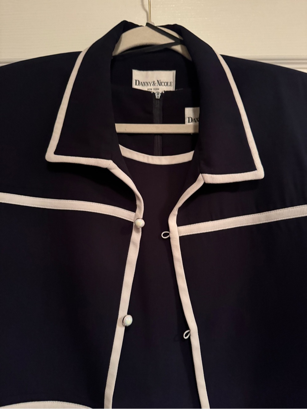 Danny & Nicole 2piece Navy Blue & White Sheath Midi Dress with Jacket - Picture 3 of 12